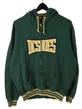 Vintage Y2K DC Shoes Embroidered Skateboard Full Zip Green Hoodie Size L
